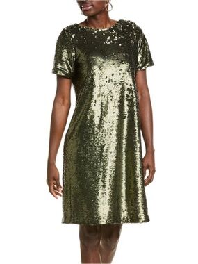 Anne Klein T-Shirt Sequin Short Sleeve Dress - Olive Knight